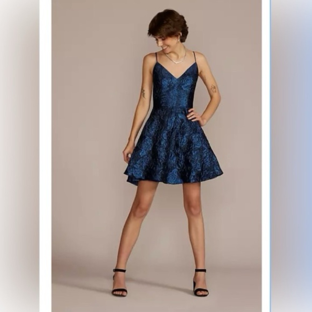 Jules & Cleo‎ Jacquard Fit & Flare Mini Dress 10 Blue Pockets Prom Wedding Guest